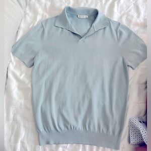Suitsupply Men’s Light Blue Buttonless Polo - Size L